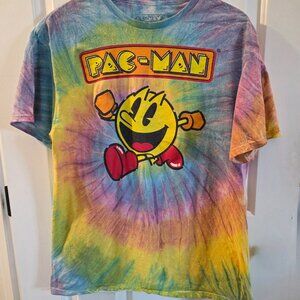 Pac-Man Tie Dye Retro Arcade Graphic Tee M Colorful Gamer Shirt